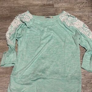 Chance or Fate Mint Sweatshirt with Lace Shoulders